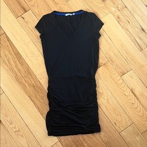 Black V-Neck Ruched Dress